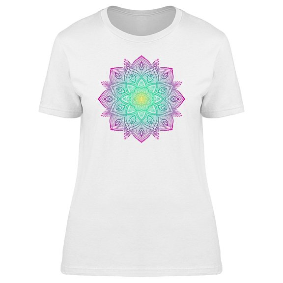 Aqua Purple Floral Mandala Tee Women's -Image by Shutterstock