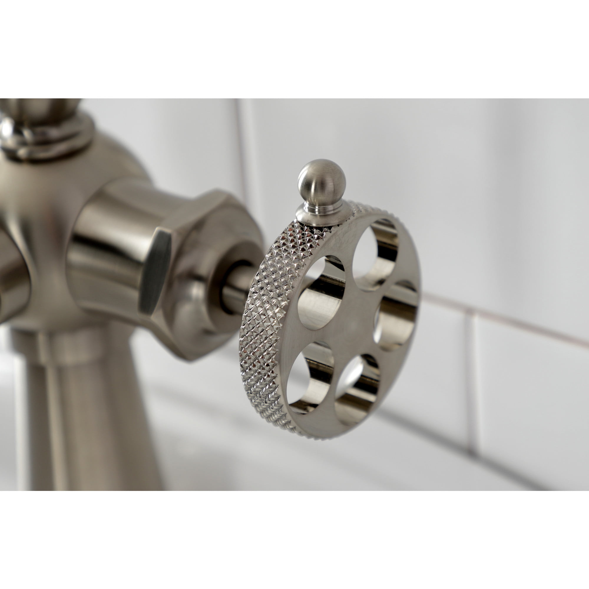 Kingston Brass KS3548RKX Webb One-Handle Single-Hole Bathroom Faucet with Knurled Handle and Push Pop-Up Drain, Brushed Nickel
