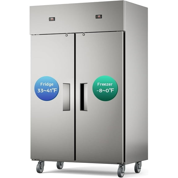 Ecojoy 48" W Commercial Refrigerator Freezer Combo,2 Temperature Zones 38 Cu.ft Industrial Fridge and Freezer Combo,All Stainless Steel Design