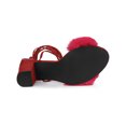 thumbnail image 5 of BLISSFUL STEP Women's Sandals Block Heels Faux Fur Strappy Lace up Sandals Red 8, 5 of 7