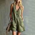 thumbnail image 4 of Women's Summer Casual Romper V Neck Sleeveless Short Jumpsuits Button Down Overalls with Pockets Lightweight Lounge Playwear Beach Vacation Essential, 4 of 5