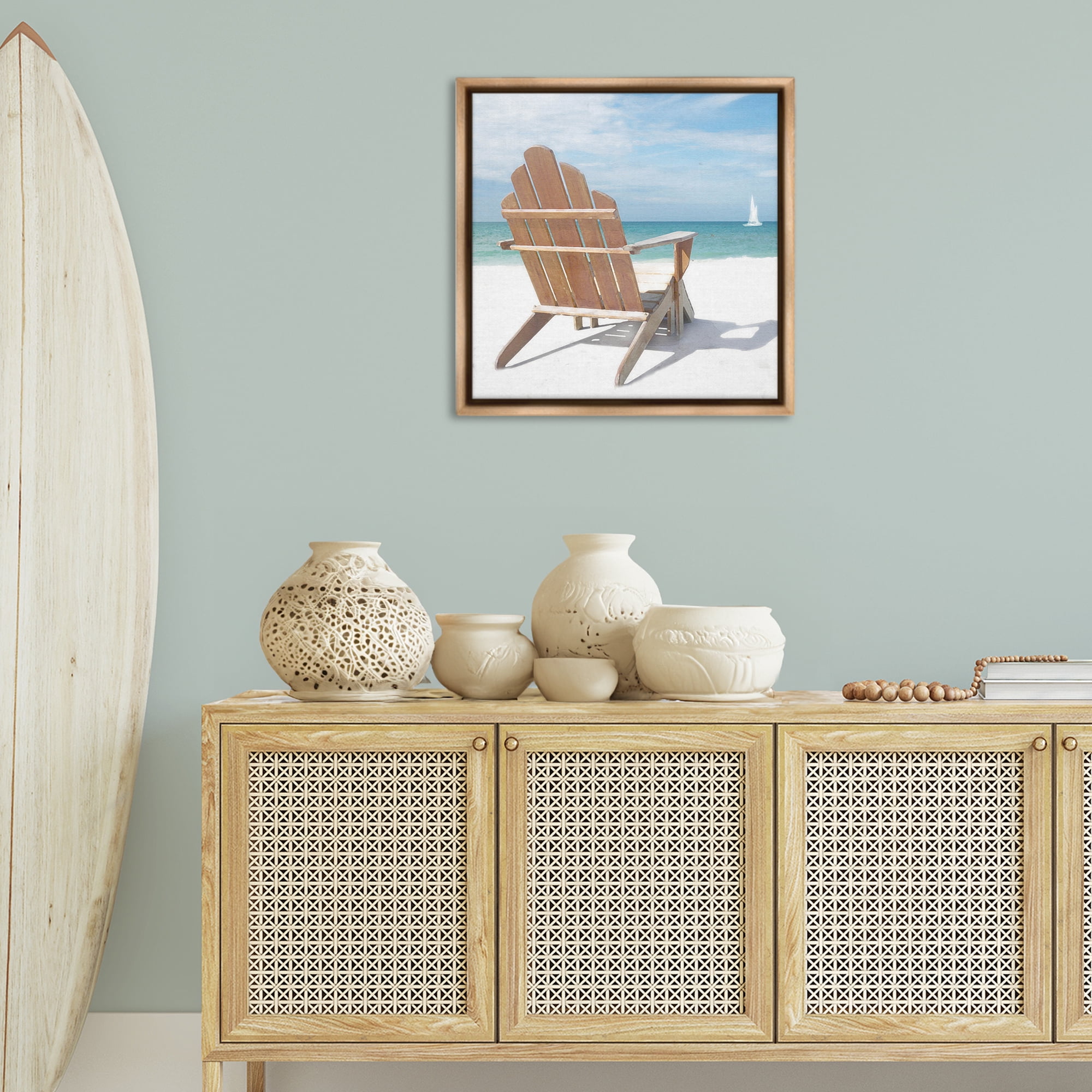 Stupell Industries View West Beach Chair Landscape Painting Brown Floater Framed Canvas Art Print Wall Art, 25 x 25