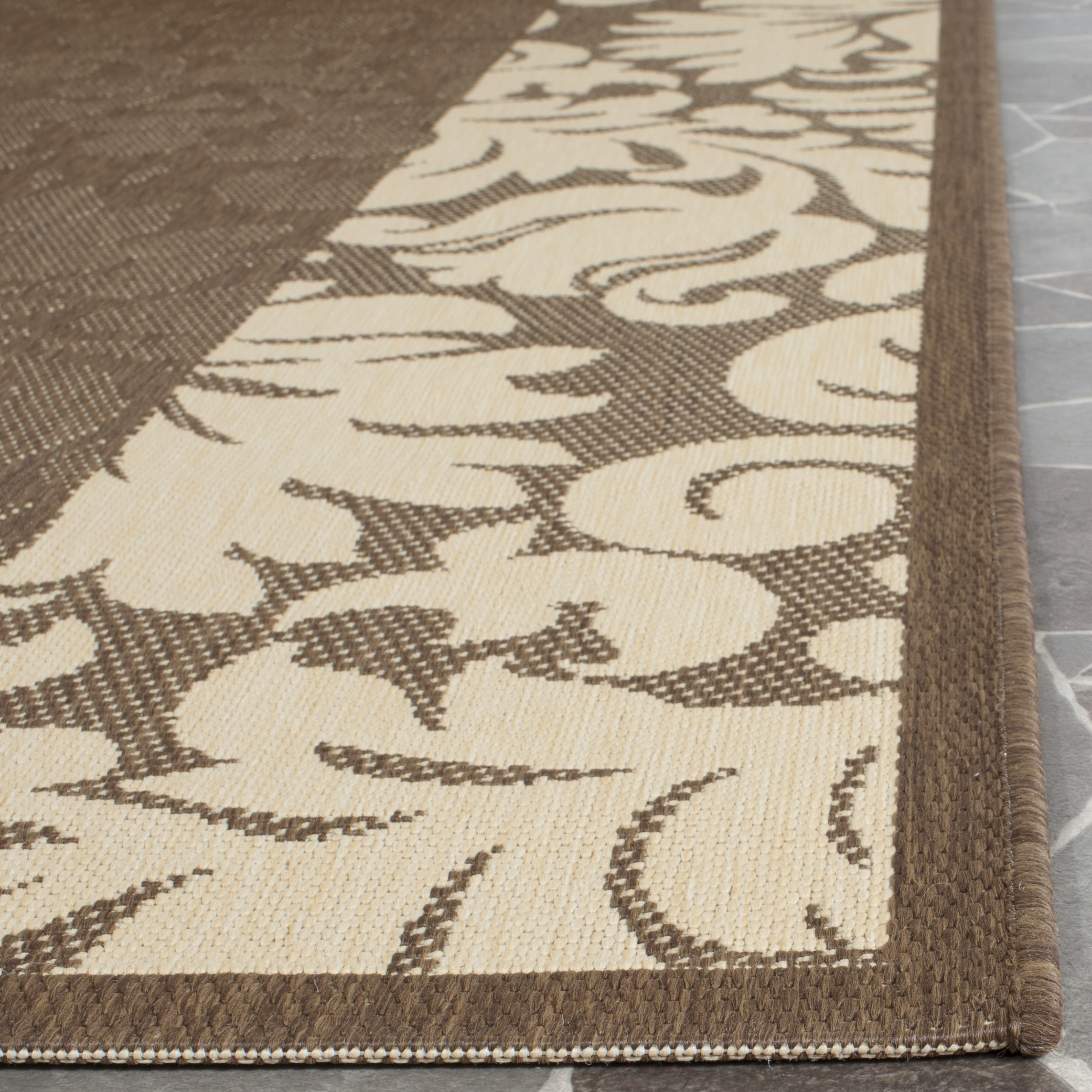 Safavieh Courtyard Dani Bordered Indoor/Outdoor Runner Rug, Chocolate/Natural, 2'3" x 12'