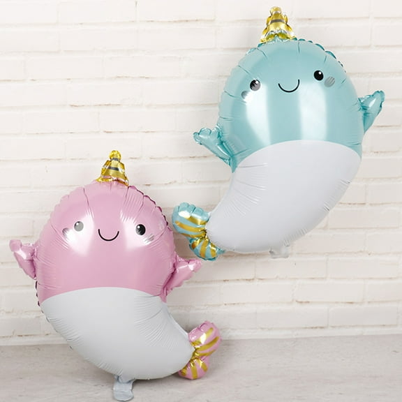 LABSERRON Aluminum Foil Narwhal Balloon 5Pcs for Birthday Party Supplies and Photo Background