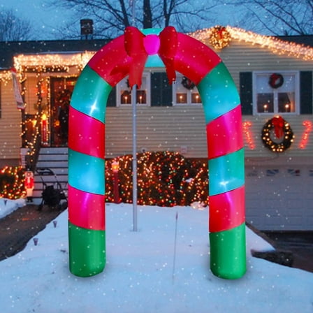 g 8 Ft LED Light Up Inflatable Christmas Candy Archway with Bow Decoration for Yard Lawn Garden Home Party Indoor Outdoor,Christmas