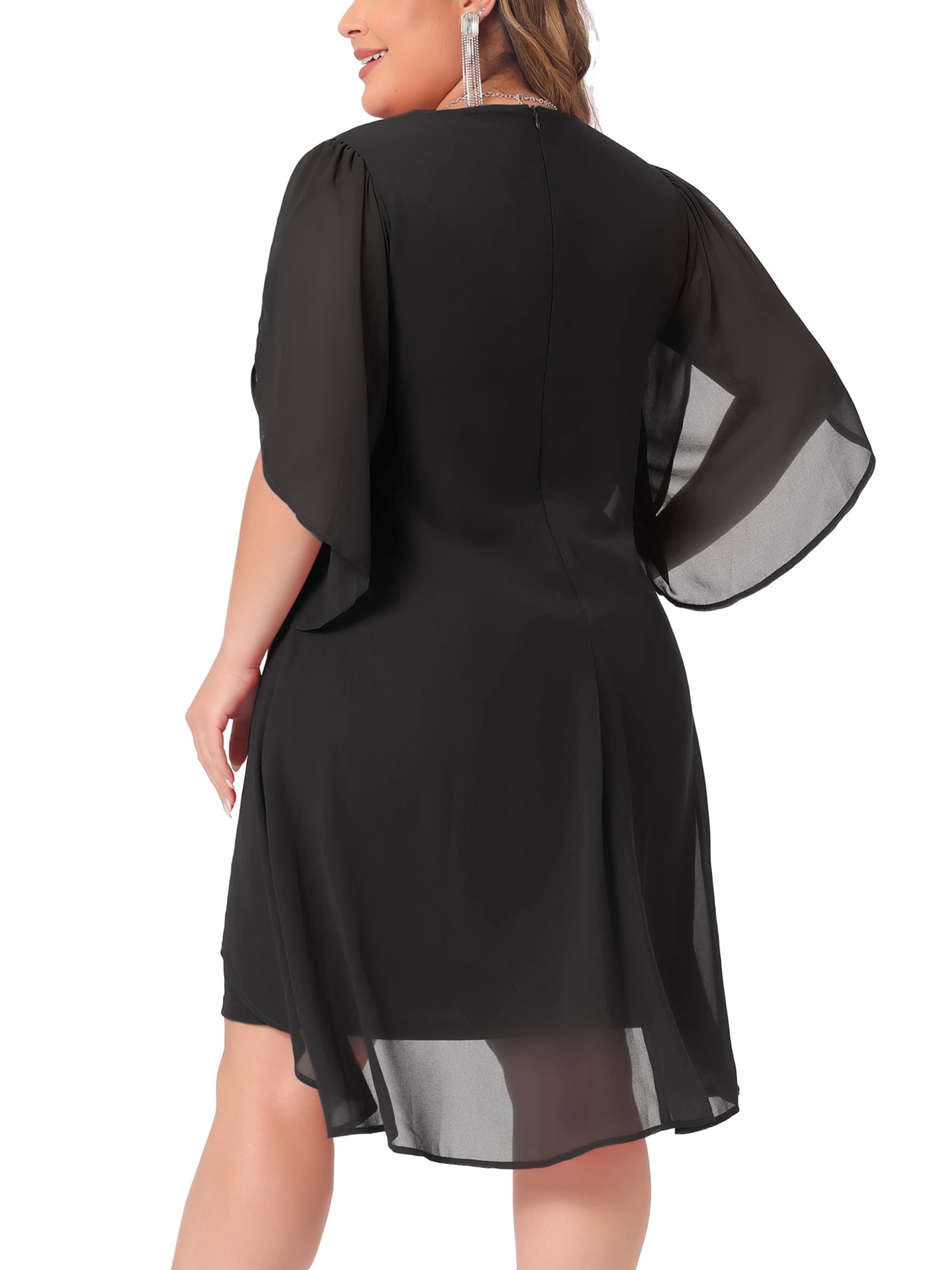 DARING DIVA Women's Plus Size Chiffon Cocktail Mesh Overlay Short Dress 4X Black