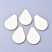 100pc Unfinished Blank Poplar Wood Big Pendants Undyed Teardrop for Jewelry Making Floral White 61.5x39.5x2.5mm