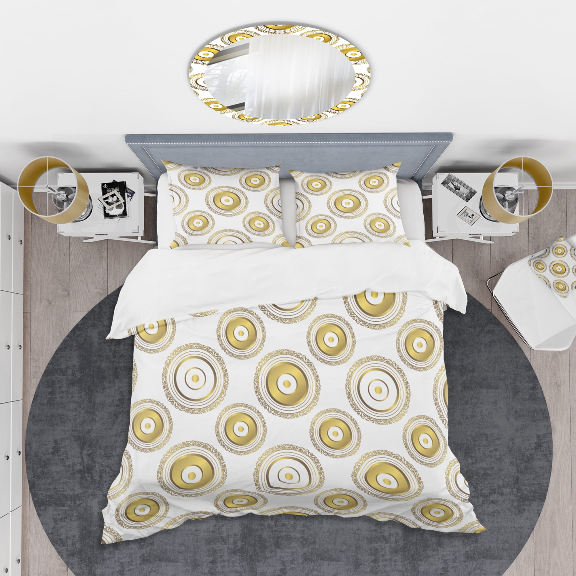 Designart 'Circular Golden Pattern I ' Mid-Century Modern Duvet Cover Set