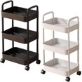 thumbnail image 1 of 2PCS Rolling Utility Cart with Drawer 3 Tier, Easy to Assembled, Utility Storage Organizer with Plastic Shelf & Lockable Wheels for Kitchen, Bathroom, Office (2PCS Black and White), 1 of 8