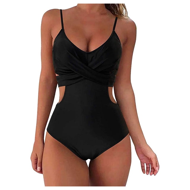 Gibobby Batas de baño mujeres spa Traje de corte Monokini Wrap traje de baño de una pieza para mujer traje de baño de cintura alta traje de baño Tankinis(Negro,CH)