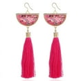 thumbnail image 1 of Nvzi Pendientes y aretes para hombre, aretes de diamantes con incrustaciones de metal, aretes largos con borlas en forma de abanico (rosa), 1 of 1