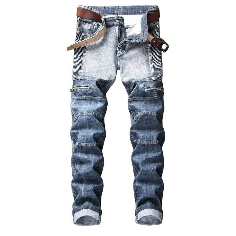 Star Patch Denim Pants Mens Washed Straight-leg Streetwear Ripped Hole  Loose Jeans Men Trousers