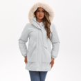 thumbnail image 3 of Women's Solid Mid Length Jacket With Large Collar And Warm Winter Coat,Size:S, 3 of 7