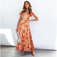 thumbnail image 5 of Ichuanyi Women's Summer V-neck Dress Beach Bohemian Floral Print Ruffles Holiday Dress, 5 of 8
