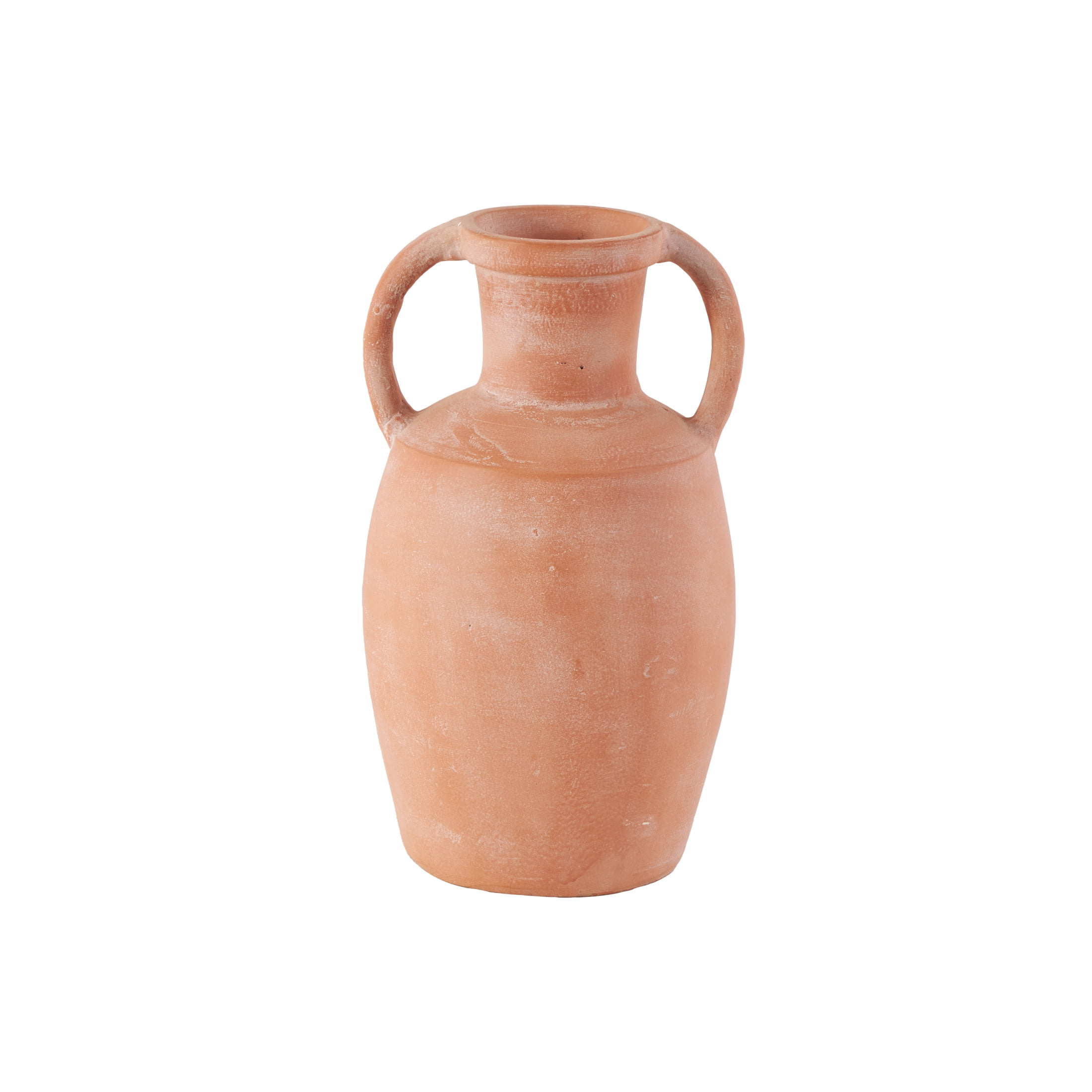 DecMode 16" Terracotta Jug Pink Ceramic Vase with Handles