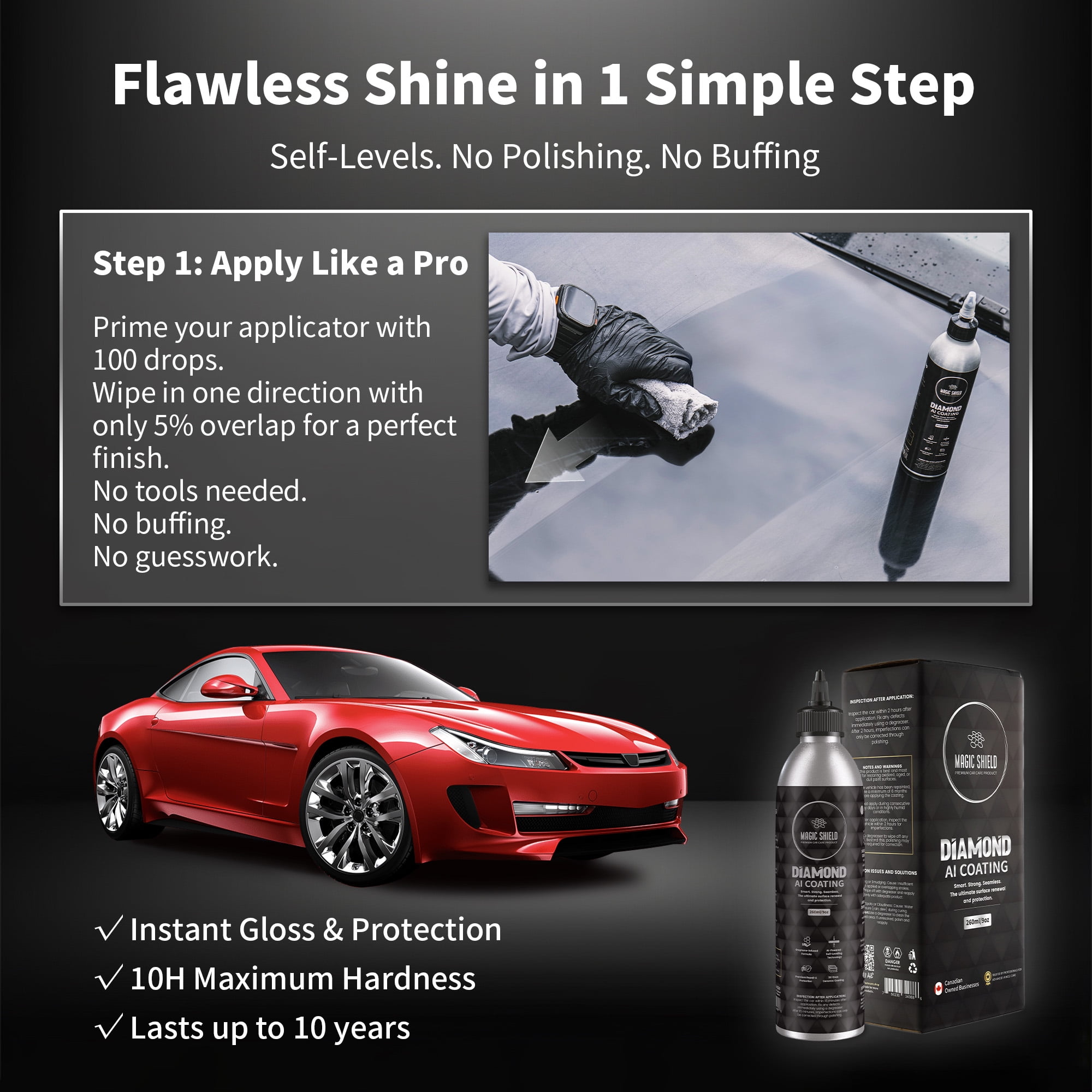 Magic Shield Diamond AI Coating – Graphene Liquid Self-Leveling Technology, Last 10 years