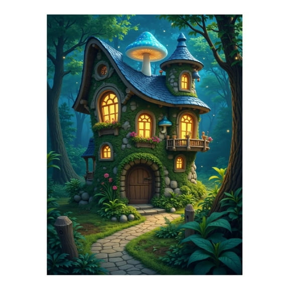 Diamond Art Kit for Adults, Enchanted Forest Cottage Night Scene Diamond Painting for Adults Beginners, DIY Diamond Art Painting Kits, 5D Diamond Painting Crafts for Home Decor 12x16 Frameless