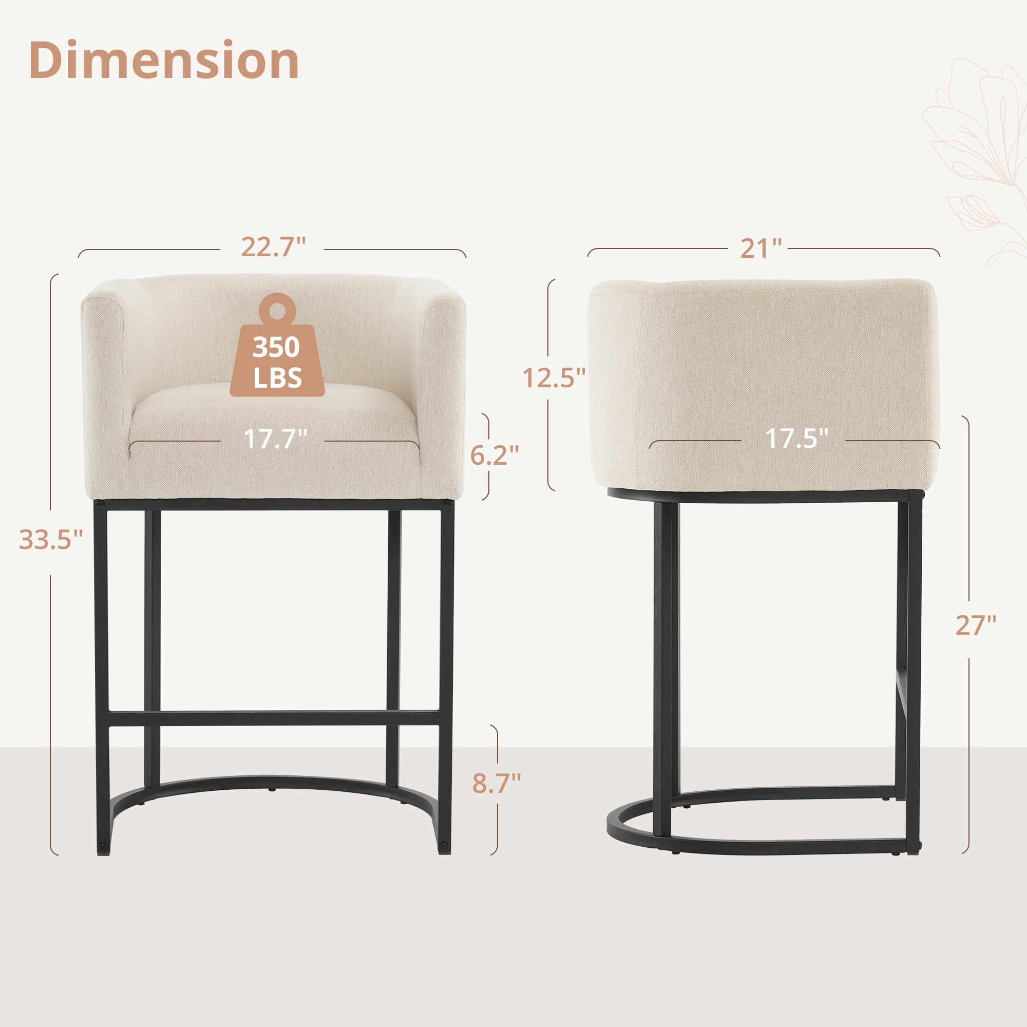 Dycanpo 27" H Modern Bar Stools Set of 4 with Back and Arms, for Home Kitchen, Linen Color