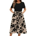 thumbnail image 1 of Ovzne Robes d'Été pour Femmes 2025 Robe de Plage Mode pour Dames Femmes Robe à Manches Courtes à Col Rond Robes Imprimées Poche Grande Taille Robe Maxi à Manches Courtes Imprimée Liquidation, 1 of 5