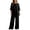 Black, variant on Women's Slim Fit Casual Two Piece Suit Top with Elastic Waist Trousers Daily Outfit Set