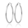 thumbnail image 3 of 10K Solid White Gold 2mm Tube Round Medium Hoop Earrings, 3 of 10