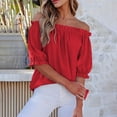 thumbnail image 4 of Bovemsi Long Sleeve Shirts for Women Comfort Off The Shoulder Puff Short Sleeve Casual Fashion Tops for Women Trendy M, 4 of 5