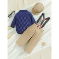thumbnail image 4 of Wassery Baby Boys 3Pcs Gentleman Suits Infant Boys Christmas Clothes Long Sleeve Dots Print Shirt + Suspender Pants + Hat Set 3M 6M 12M 18M Newborn Boys Birthday suit, 4 of 9