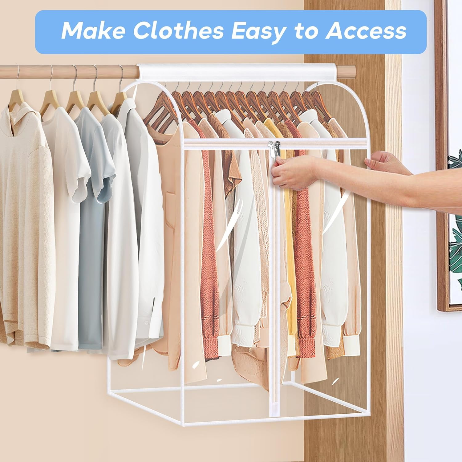 Hanging Garment Bags for Closet Storage Large Clear Garment Bags for Hanging Clothes Garment Rack Cover Coat Protector for Suit, Wardrobe, Bottom Enclosed