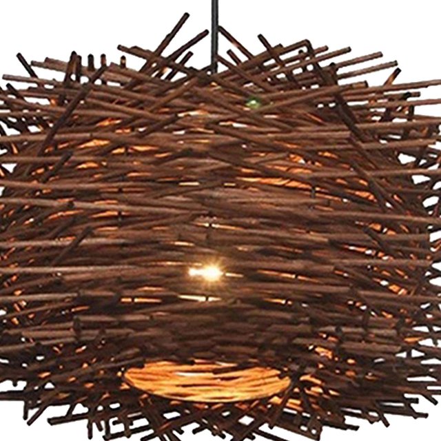 enqiretly Weave Rattan Ceiling Pendant light featuring a hand-made rattan bird nest design with a warm, natural finish. The pendant light has a diameter of 30 cm (11.8 inches) and a height of 17 cm (6.7 inches), with an adjustable hanging wire length of 100 cm (39.37 inches). Suitable for E27 light bulbs (not included), this fixture is ideal for kitchens, bedrooms, cafes, and restaurants, providing a lighting area of 10-20 square meters. Made of durable rattan and iron, it offers insect and fade resistance.