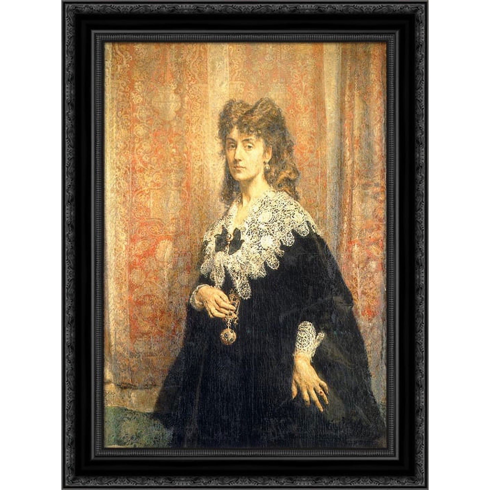 Maria Puslowska 20x24 Black Ornate Wood Framed Canvas Art by Matejko, Jan