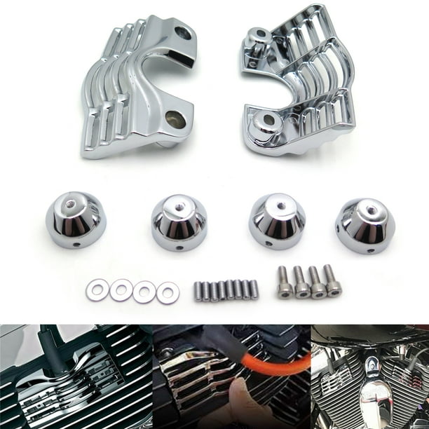 HTTMT Chrome Slotted Finned Spark Plug Head Bolt Covers Compatible with Harley Touring Part