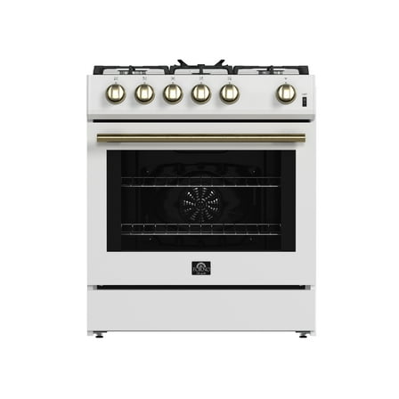 Forno Leonardo Espresso 30-Inch White Gas Range, 5 Burners, 39,500 BTU, 5 cu.ft Convection Oven