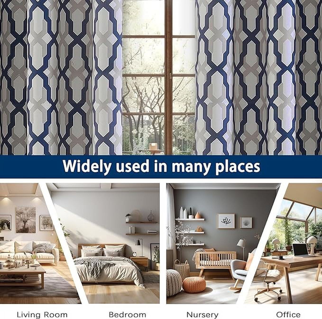 DriftAway Mason Thermal Blackout Grommet Window Curtains Geometric Trellis Pattern 2 Panels 54"L x 52"W Navy