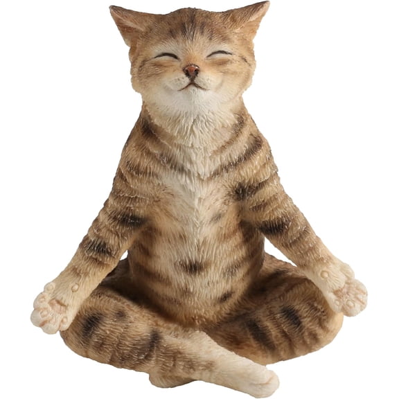 Veronese Design Brown Tabby Yoga Cat Lotus Pose Resin Miniature Figurine 3 3/8 In