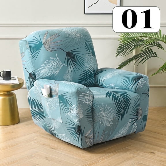 AIGIA Recliner Slipcovers 4-Pieces Printed Oversize Couch Chair Cover Non Slip Reclining with Storage Pockets Furniture Protector for Living Room