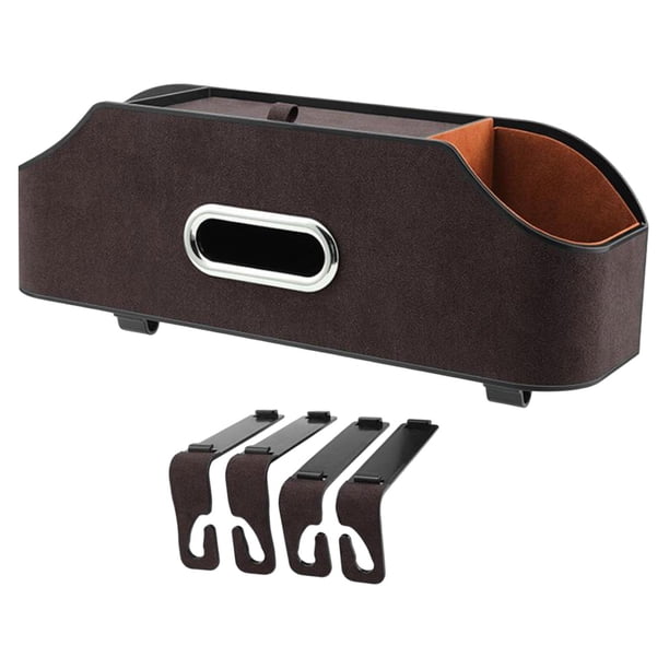 Organizador de almacenamiento para reposacabezas de coche, resistente, con diseño de partición para servilletas y vasos. Marrón