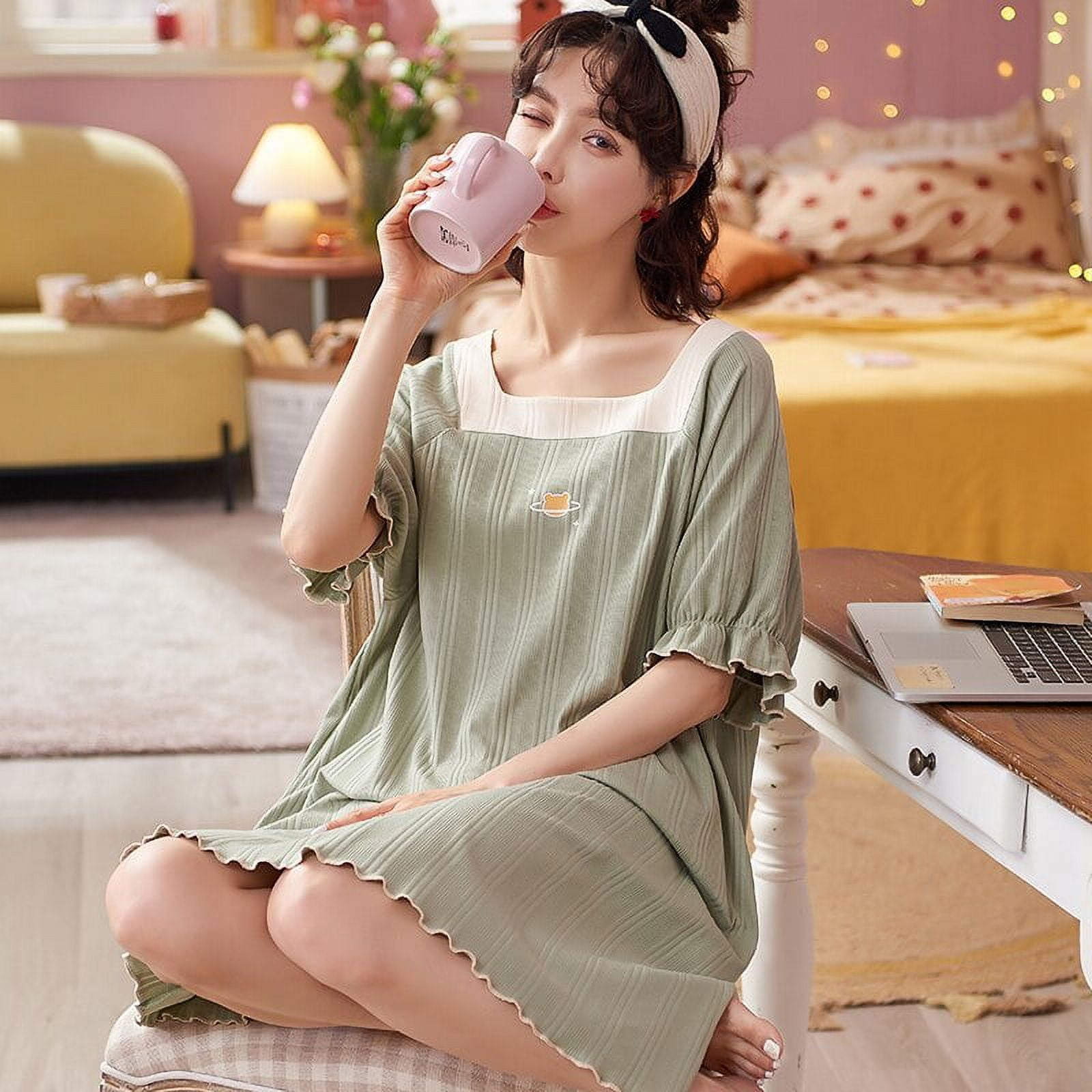 DanceeMangoo Summer Short Sleeve Cotton Nightgowns for Women