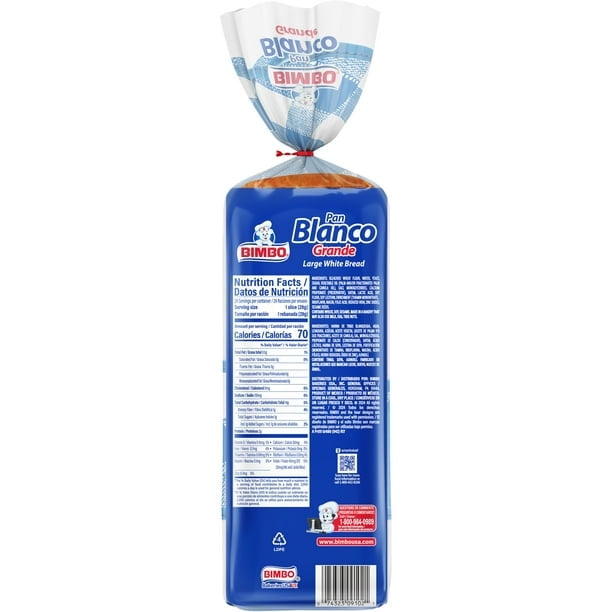 Bimbo Pan Blanco Grande Plain Bread, 24 oz, White Bread, Bag (Pack of 2)