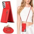 thumbnail image 3 of Crossbody Case for Samsung Galaxy S21 Plus 5G Case with Card Holder,Galaxy S21 Plus Wallet Case for Women Girl PU Leather Lanyard Strap Magnetic Clasp Kickstand ID Credit Card 6.7",Red, 3 of 17