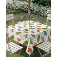 thumbnail image 3 of Square Outdoor Tablecloth with Umbrella Hole Dinosaurs Outside Table Cloth Waterproof Patio Table Cover Green Orange Blue Cartoon Dinosaurs Zipper Tablecloths for Picnic Party Camping 60x60 Inch, 3 of 8