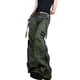 thumbnail image 2 of Txlixc Pantalones cargo de otoño para mujer, pantalones casuales punk de cintura baja con cremallera y bolsillos para niñas, verde Txlixc  Estilo de ocio, 2 of 6