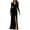 AA-Black, variant on Black Velvet Dresses for Women Slit Wedding Guest Bridesmaid Dress Long Sleeve Bodycon Maxi Formal Dresses M