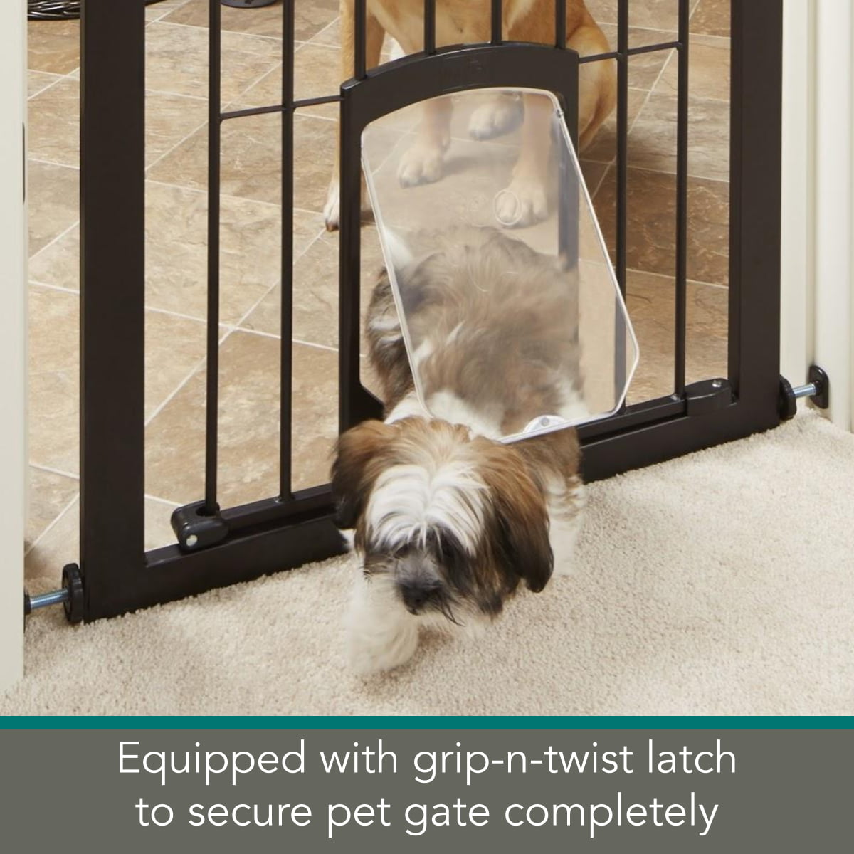 Fits 29.8-38 wide Pressure Mount North States MyPet 38 wide 42 tall Extra Tall Pet Gate Passage: Extra tall hallway gate with small lockable doggy door 42 tall, Matte Bronze Dog or cat gate 