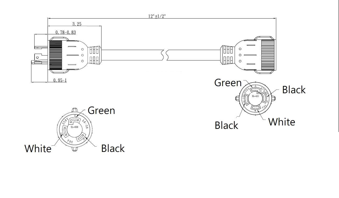 Parkworld 885125 Power Adapter cord twist lock 30 AMP L6-30 Male Plug to 4-Prong Generator 30A Locking L14-30 Female Receptacle