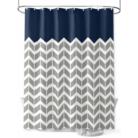 Navy Blue Grey Shower Curtain, Herringbone Abstract Waterproof Shower Curtain Set with 12 Hooks Lightweight Washable Fabric Shower Curtains for Bathroom 48x72 Inches