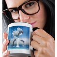 thumbnail image 2 of 3drose, a Dolphin Jumps Out of a Water Heart into the Ocean, 11oz Two-tone Black Mug, 2 of 6
