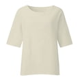 thumbnail image 5 of Towmus 3/4 Length Sleeve Womens Tops 2025 Fall Crewneck Going Out Blouse Cotton Linen Casual Three Quarter Sleeve Shirts, 5 of 6
