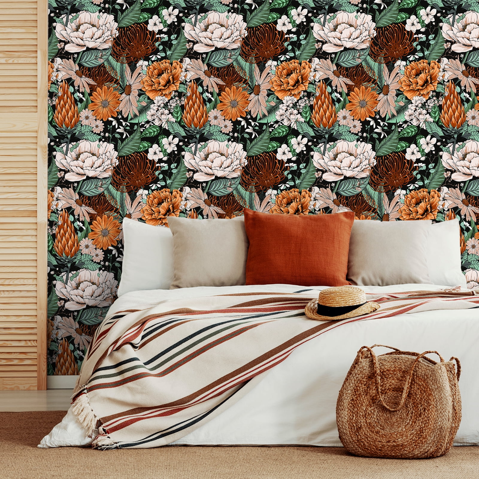 VEELIKE 17.7''x354" Vintage Daisy Peonies Floral Peel and Stick Wallpaper Self Adhesive Floral Mural for Bedroom Removable Decorative Flower Contact Paper for Cabinets Shelf Closet Bathroom Furniture