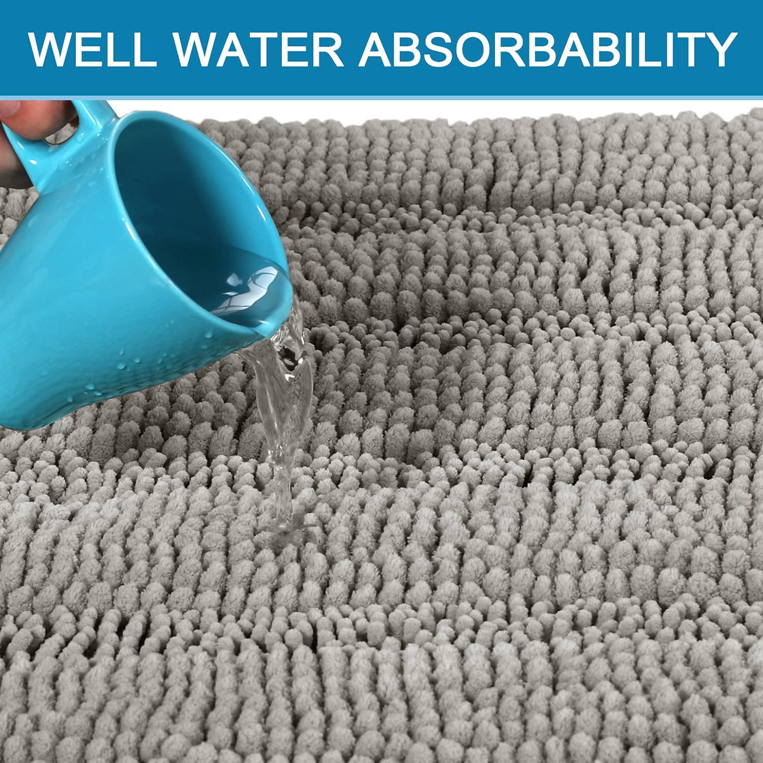 Bathroom Rugs Bath Rug Set 2 Piece Bathroom Contour Rug Toilet Mat Sets Non Slip Contour Bath Rug Ultra Thick Water Absorbent Striped Bath Mats Washable(20" x 32" Plus 20" x 20" U, Dove)