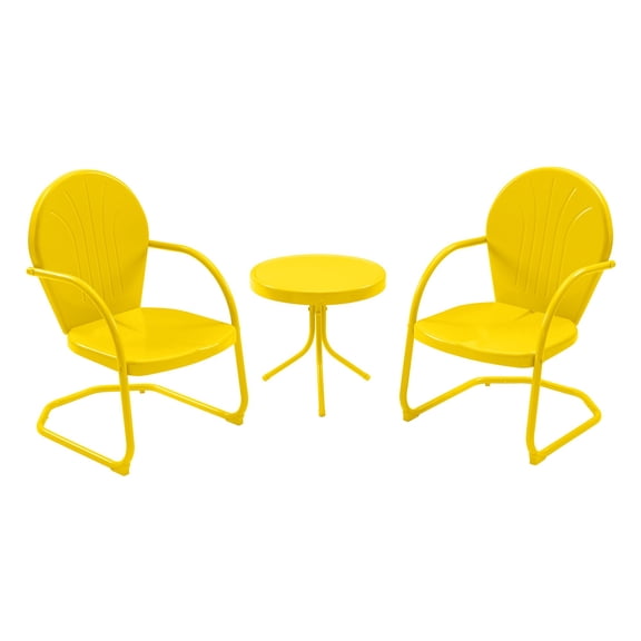 Retro Outdoor Seating Set 3 Pieces, 2 C-Spring Chairs and Side Table, Powder-Coated Metal Patio Furniture for Lawn Garden, Yellow